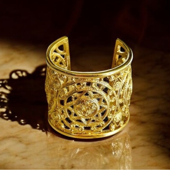 Givenchy Jewelry - Vintage 80s Givenchy Gold Tone Open Work Ultra Wide Cuff Bracelet 131g Heavy 6"